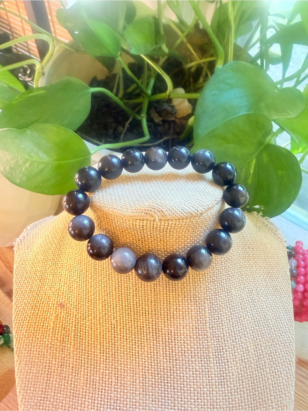 Silver flash obsidian Bracelet
